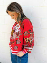 Load image into Gallery viewer, Queen Of Sparkles Red &amp; Pink Vintage Poinsettia Santa Sweatshirt