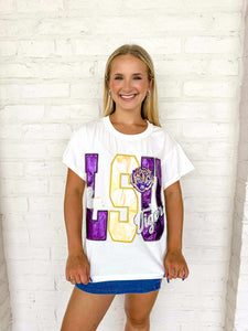 Queen Of Sparkles LSU Metallic Icon Tee