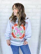 Load image into Gallery viewer, Queen Of Sparkles Grey Multi Mahjong Table Sweatshirt with sequin mahjong tiles and green orange and baby pink