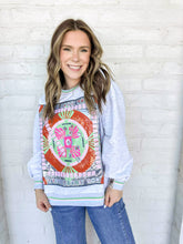 Load image into Gallery viewer, Queen Of Sparkles Grey Multi Mahjong Table Sweatshirt with sequin mahjong tiles and green orange and baby pink