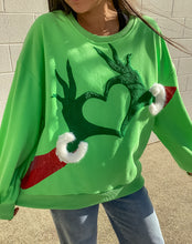 Load image into Gallery viewer, Queen Of Sparkles Green Grinch Heart Hands Sweatshirt