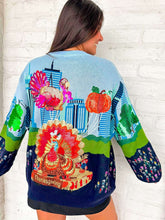 Load image into Gallery viewer, Queen Of Sparkles Multi Thanksgiving Parade Blue Sweater