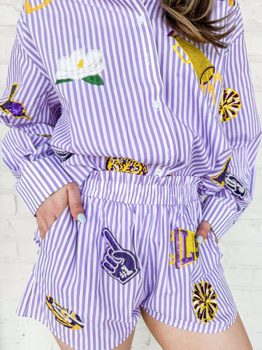 Queen Of Sparkles LSU Mini Icon Striped Shorts