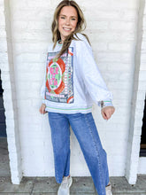 Load image into Gallery viewer, Queen Of Sparkles Grey Multi Mahjong Table Sweatshirt with sequin mahjong tiles and green orange and baby pink