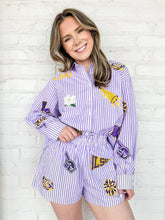 Load image into Gallery viewer, Queen Of Sparkles LSU Mini Icon Striped Shorts