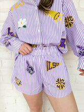 Load image into Gallery viewer, Queen Of Sparkles LSU Mini Icon Striped Shorts