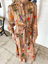 Load image into Gallery viewer, Queen Of Sparkles Light Brown Striped Thanksgiving Icon Cotton Midi Tee Dress