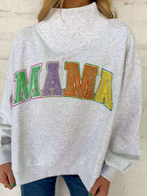 Load image into Gallery viewer, Queen Of Sparkles Grey Multi 'Mama'
Mock Neck Sweatshirt