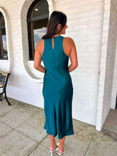 Load image into Gallery viewer, Golden Wishes Dark Teal Satin Dress