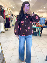 Load image into Gallery viewer, THML Florals Of Fall Brown Cuff Long Sleeve