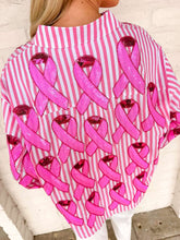 Load image into Gallery viewer, Queen Of Sparkles Pink Striped Cotton Breast Cancer Top