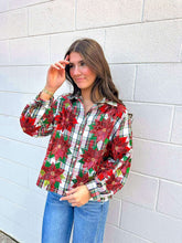 Load image into Gallery viewer, Queen Of Sparkles Red,Green, &amp; White Plaid Poinsettia Button Up Top