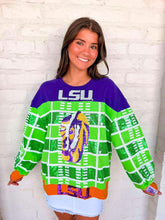 Load image into Gallery viewer, Queen Of Sparkles Licensed LSU Colorblock Football Field Sweatshirt