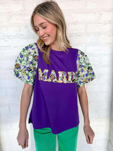 Load image into Gallery viewer, Mardi Gras Patch Bubble Sleeve Top
