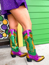 Load image into Gallery viewer, Metallic Mardi Gras Cowboy Boots