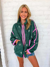 Load image into Gallery viewer, Queen Of Sparkles Charcoal &amp; Pink Rhinestone Zip Up Fleece