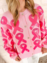 Load image into Gallery viewer, Queen Of Sparkles Pink Breast Cancer Ribbon Cardigan