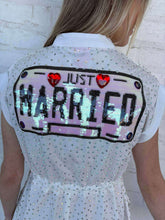 Load image into Gallery viewer, Queen Of Sparkles White Rhinestone 'Just Married' Romper
