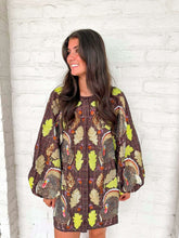 Load image into Gallery viewer, Queen Of Sparkles Brown Plaid Turkey &amp; Leaves Button Up Long Sleeve Dress