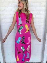 Load image into Gallery viewer, Queen Of Sparkles Pink Knit Cowboy Boot Tank Midi Dress