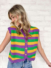 Load image into Gallery viewer, Classic Mardi Gras Stripe Sweater Vest