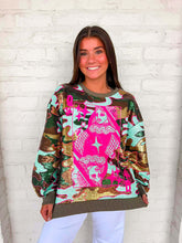 Load image into Gallery viewer, Queen Of Sparkles Mint Sequin Camo Queen Card Sweatshirt