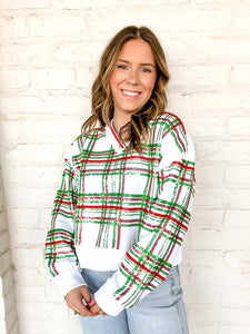 Queen Of Sparkles Plaid V-Neck Sweatshirt