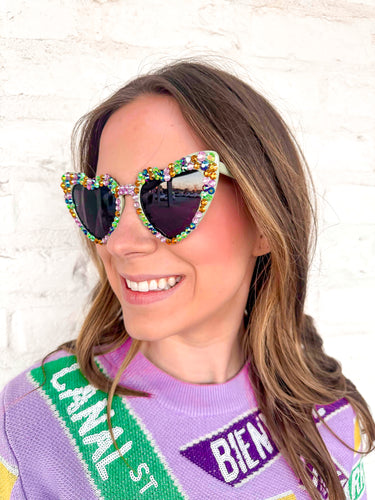 Mardi Gras Heart Green Sunglasses