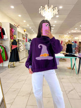 Load image into Gallery viewer, Queen Of Sparkles Dark Purple Gingham Witch Hat Mockneck