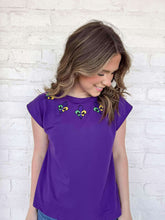 Load image into Gallery viewer, Fleur De Lis Mardi Gras Collar Purple Sweater Top
