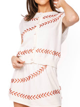 Load image into Gallery viewer, Queen Of Sparkles White &amp; Red Beaded Baseball Stitch Button Up Vest