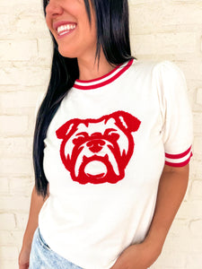 Queen of Single Bulldog White & Red Top