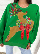 Load image into Gallery viewer, Queen Of Sparkles Green Rhinestone Rudolph Wreath Sweatshirt