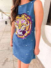 Load image into Gallery viewer, Queen Of Sparkles LSU Scattered
Jewel Denim Sequin Mascot Tank Dress