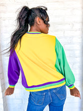 Load image into Gallery viewer, Queen Of Sparkles Mardi Gras Colorblock Crown Sweatshirt