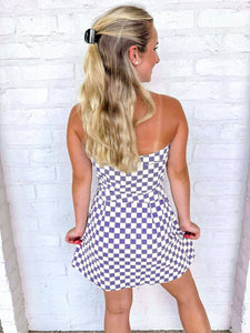 Old Time Feeling Purple Checkered Dress