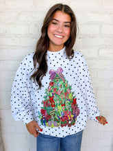 Load image into Gallery viewer, Queen Of Sparkles White &amp; Black Polka Dot Multi Christmas Tree Mockneck