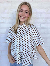 Load image into Gallery viewer, THML Feel The Energy Brown Polka Dot Top