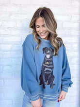 Load image into Gallery viewer, Queen Of Sparkles Dusty Blue Black Lab Sweatshirt