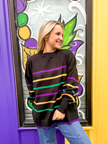 Lundi Gras Black Stripe Top