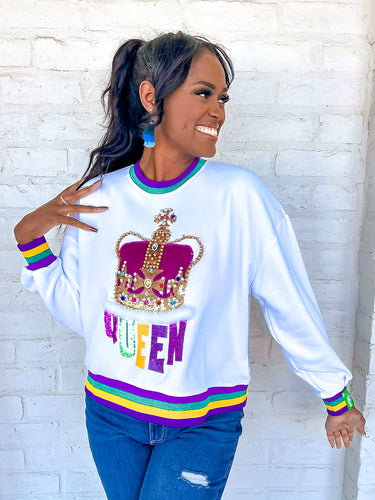 Queen Of Sparkles ‘Queen’ Mardi Gras Crown Sweatershirt