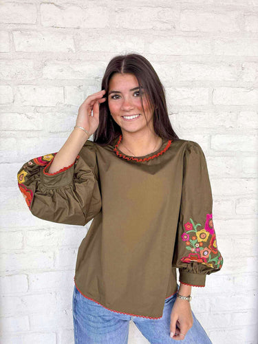 Sweetest Direction Olive Puff Sleeve Top