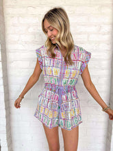 Load image into Gallery viewer, Queen Of Sparkles Lavender Plaid Street Tile Romper