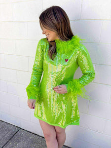 Queen Of Sparkles Green Full Sequin Grinch Dress