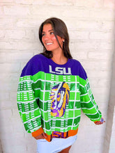 Load image into Gallery viewer, Queen Of Sparkles Licensed LSU Colorblock Football Field Sweatshirt