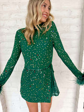 Load image into Gallery viewer, Queen Of Sparkles Green Feather Multi Rhinestone Sequin Romper