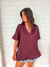 Load image into Gallery viewer, Ivy Lane Burgundy Polka Dot Top
