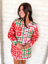 Load image into Gallery viewer, Queen Of Sparkles Red, Green, Ivory Plaid Button Up
