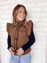 Load image into Gallery viewer, Delicate Bow Brown Puffer Vest