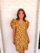 Load image into Gallery viewer, Poppy Love Gold Jacquard Dress